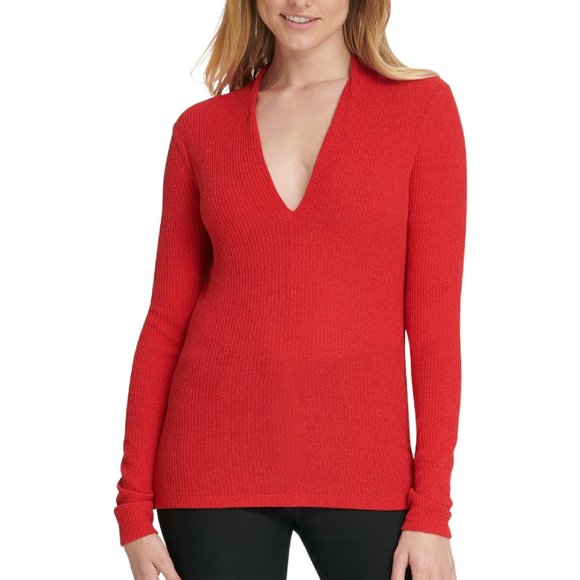 DKNY Woman Red Top Tank Dress Sweater Shirt, V Nec - Picture 2 of 7